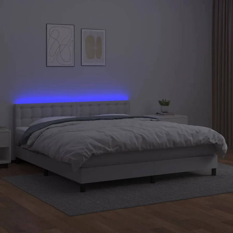 Sommier à lattes de lit avec matelas et LED Blanc 160x200 cm - 4