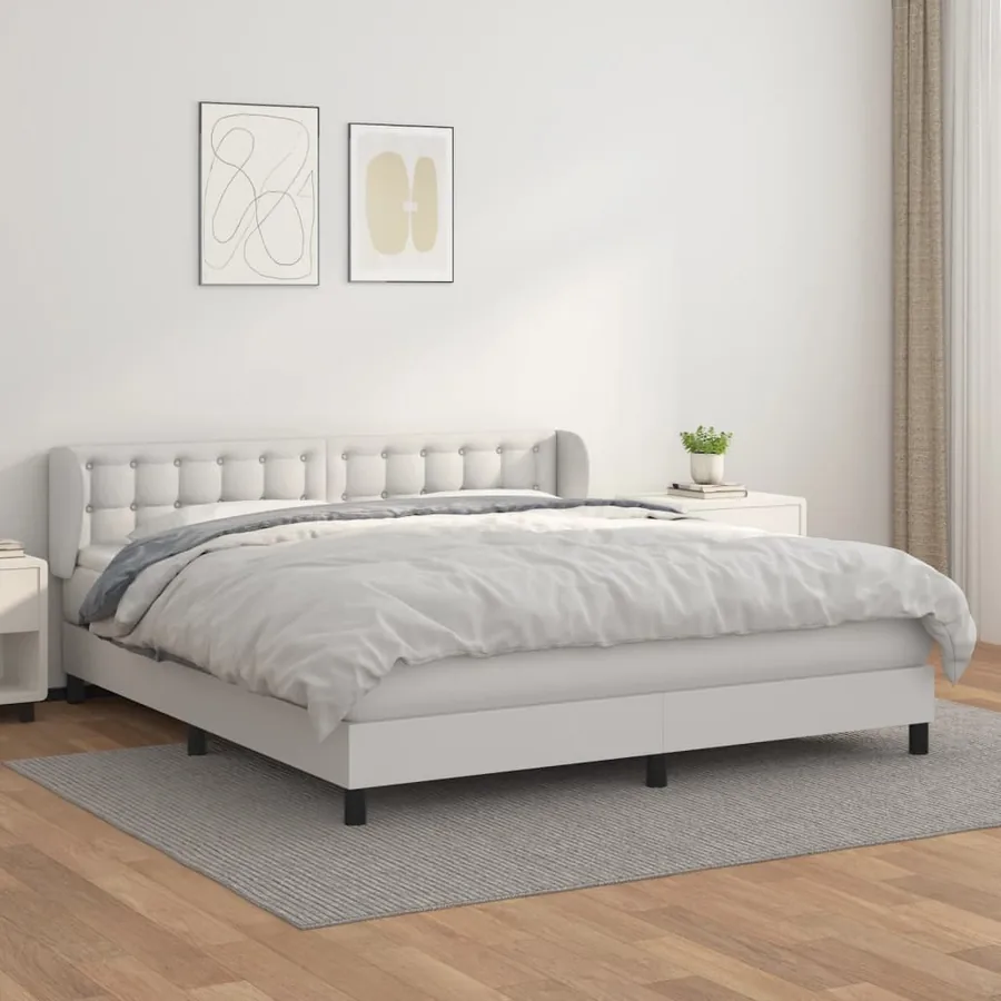 Sommier à lattes de lit avec matelas Blanc 160x200cm Similicuir