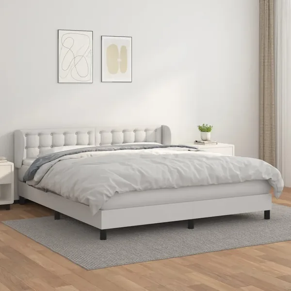Sommier à lattes de lit avec matelas Blanc 160x200cm Similicuir