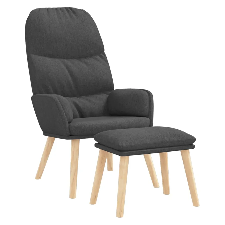 Chaise de relaxation avec tabouret Gris foncé Tissu - 2