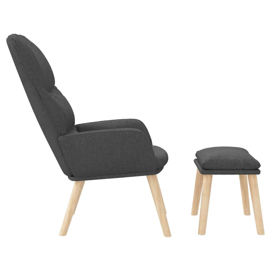 Chaise de relaxation avec tabouret Gris foncé Tissu - 4