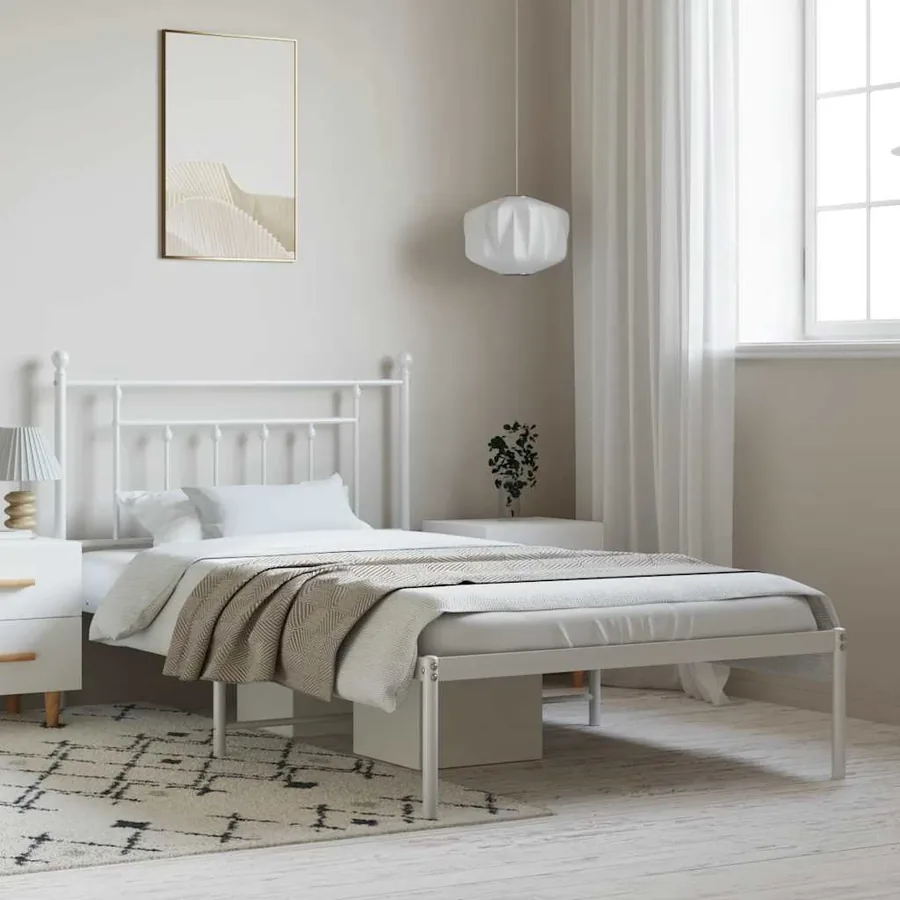 Cadre de lit métal sans matelas et tête de lit blanc 100x200 cm