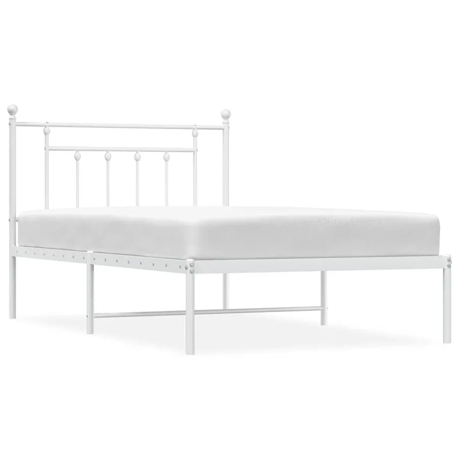 Cadre de lit métal sans matelas et tête de lit blanc 100x200 cm - 2