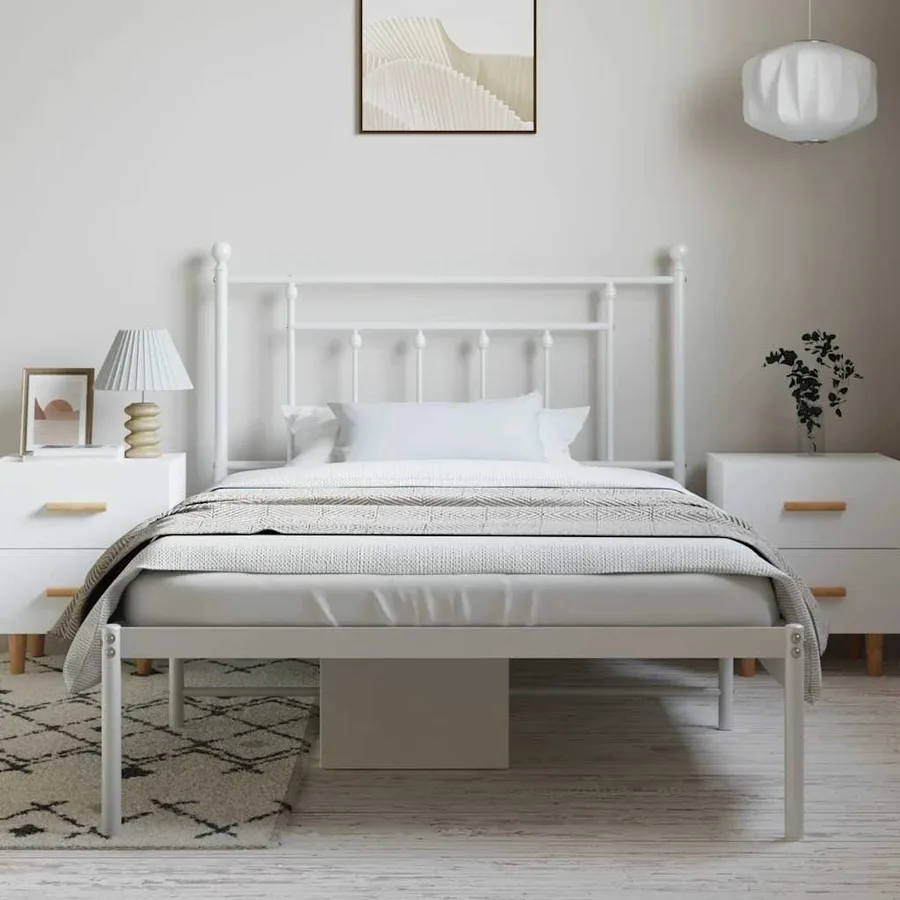 Cadre de lit métal sans matelas et tête de lit blanc 100x200 cm - 4