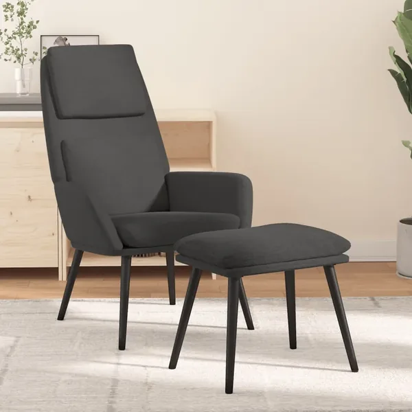 Chaise de relaxation avec tabouret Gris foncé Tissu