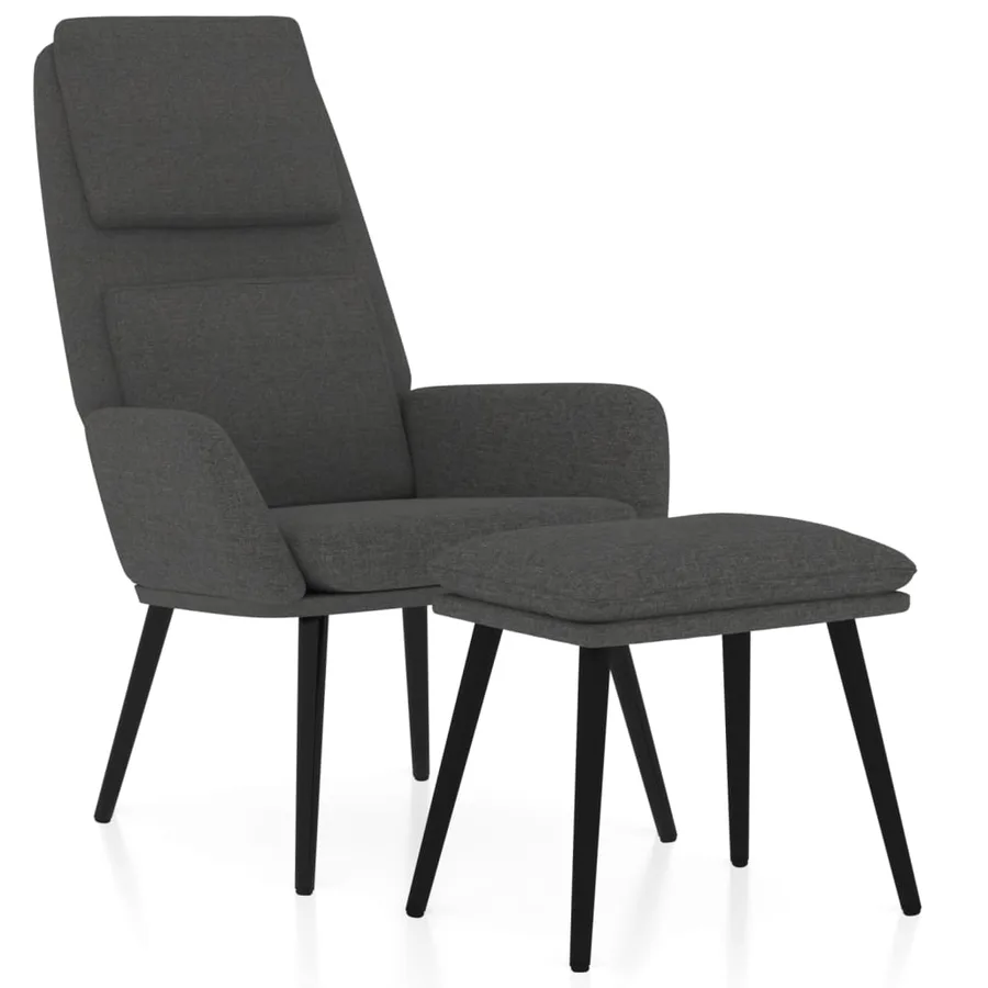 Chaise de relaxation avec tabouret Gris foncé Tissu - 2