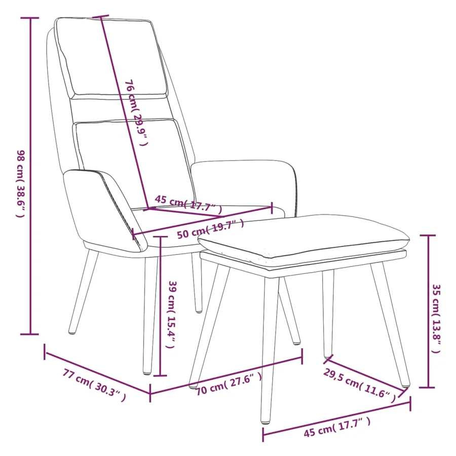 Chaise de relaxation avec tabouret Gris foncé Tissu - 7