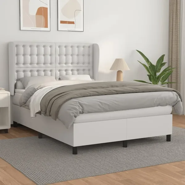 Sommier à lattes de lit avec matelas Blanc 140x190cm Similicuir