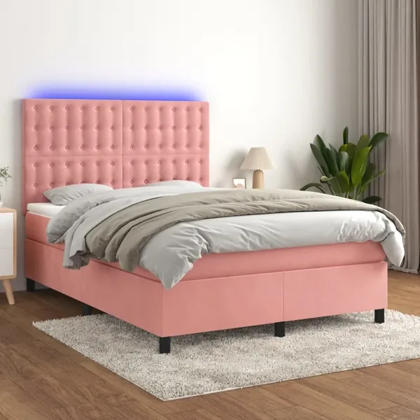 Sommier à lattes de lit matelas et LED Rose 140x190 cm Velours