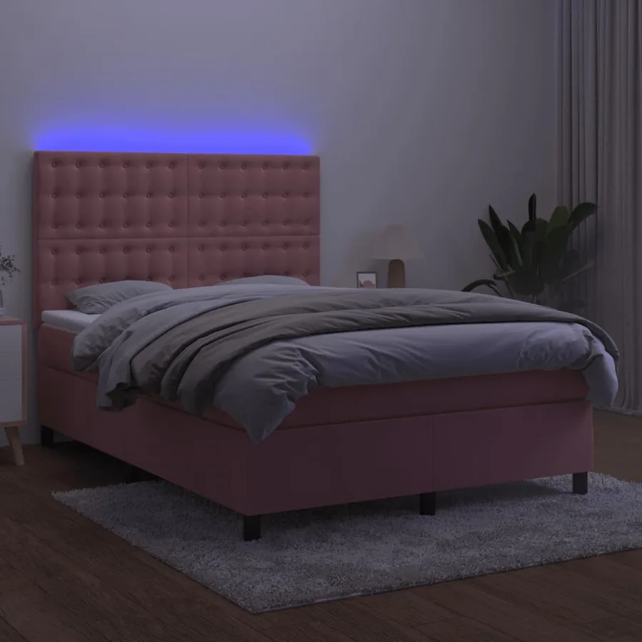 Sommier à lattes de lit matelas et LED Rose 140x190 cm Velours - 4