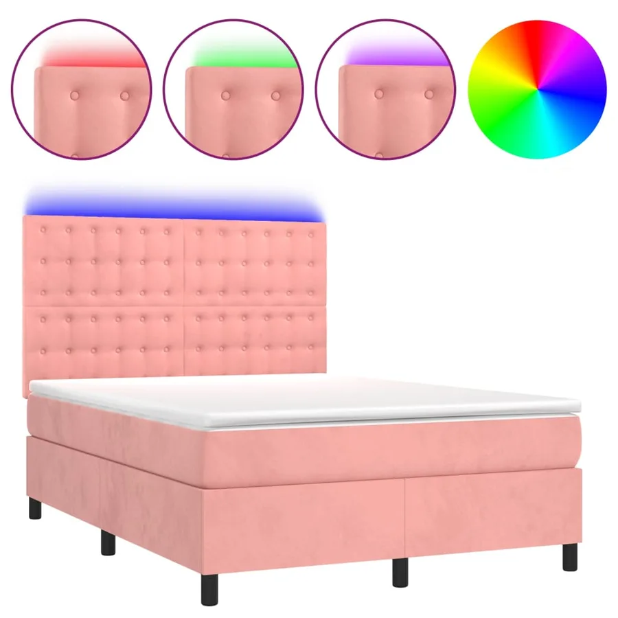 Sommier à lattes de lit matelas et LED Rose 140x200 cm Velours - 2