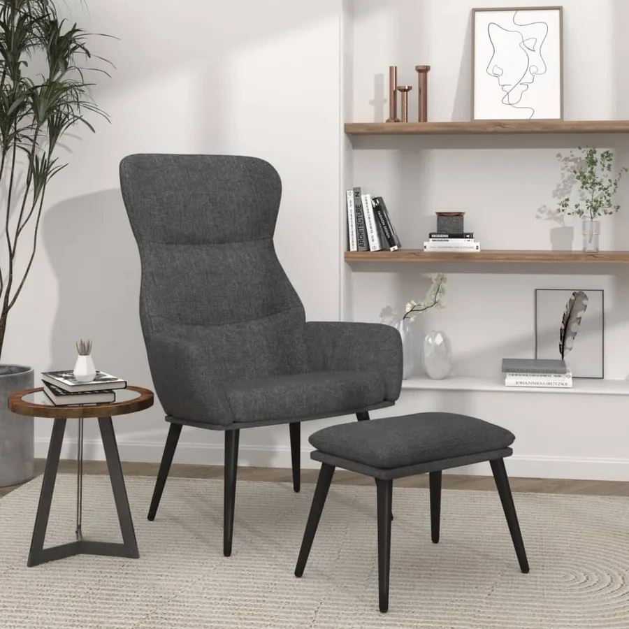 Chaise de relaxation avec tabouret Gris foncé Tissu