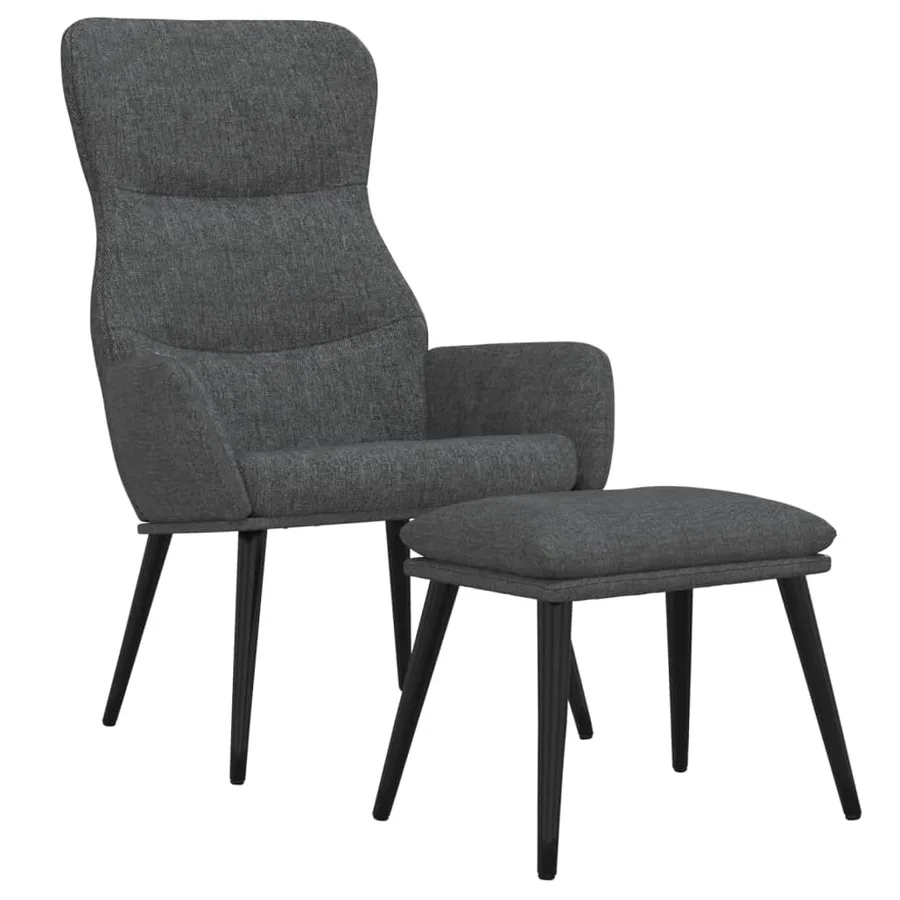 Chaise de relaxation avec tabouret Gris foncé Tissu - 2