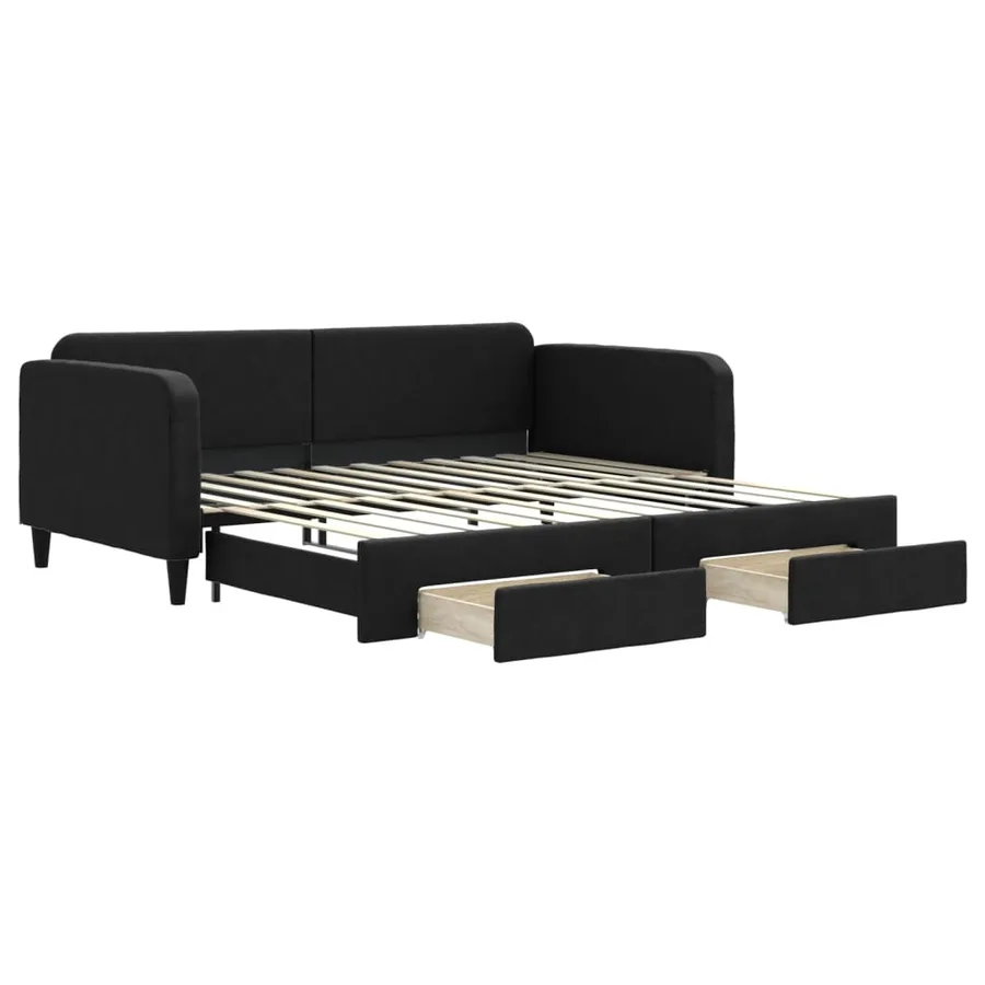 Lit de jour avec gigogne et tiroirs sans matelas noir 100x200cm - 2