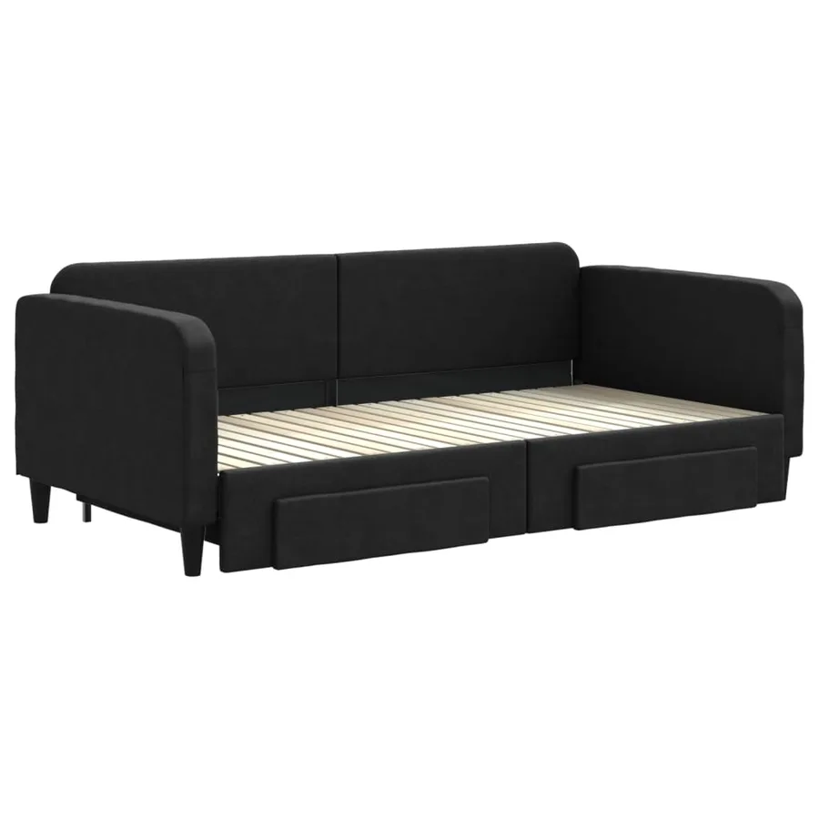 Lit de jour avec gigogne et tiroirs sans matelas noir 100x200cm - 3
