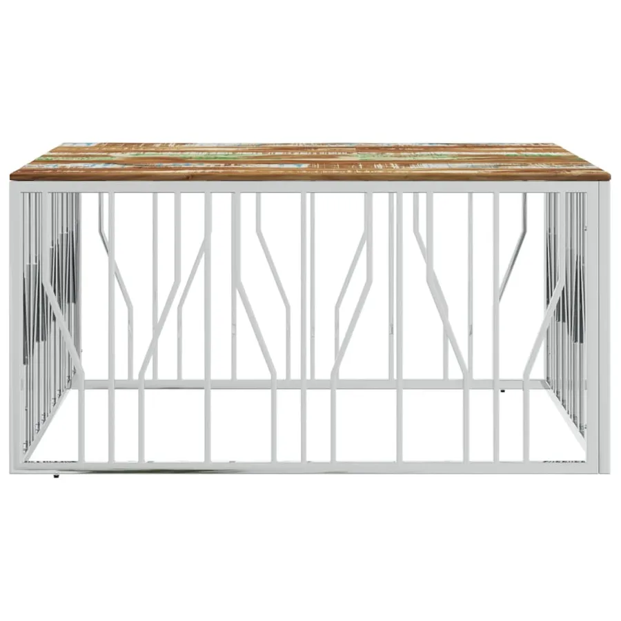 Table basse argenté acier inoxydable/bois massif récupération - 3
