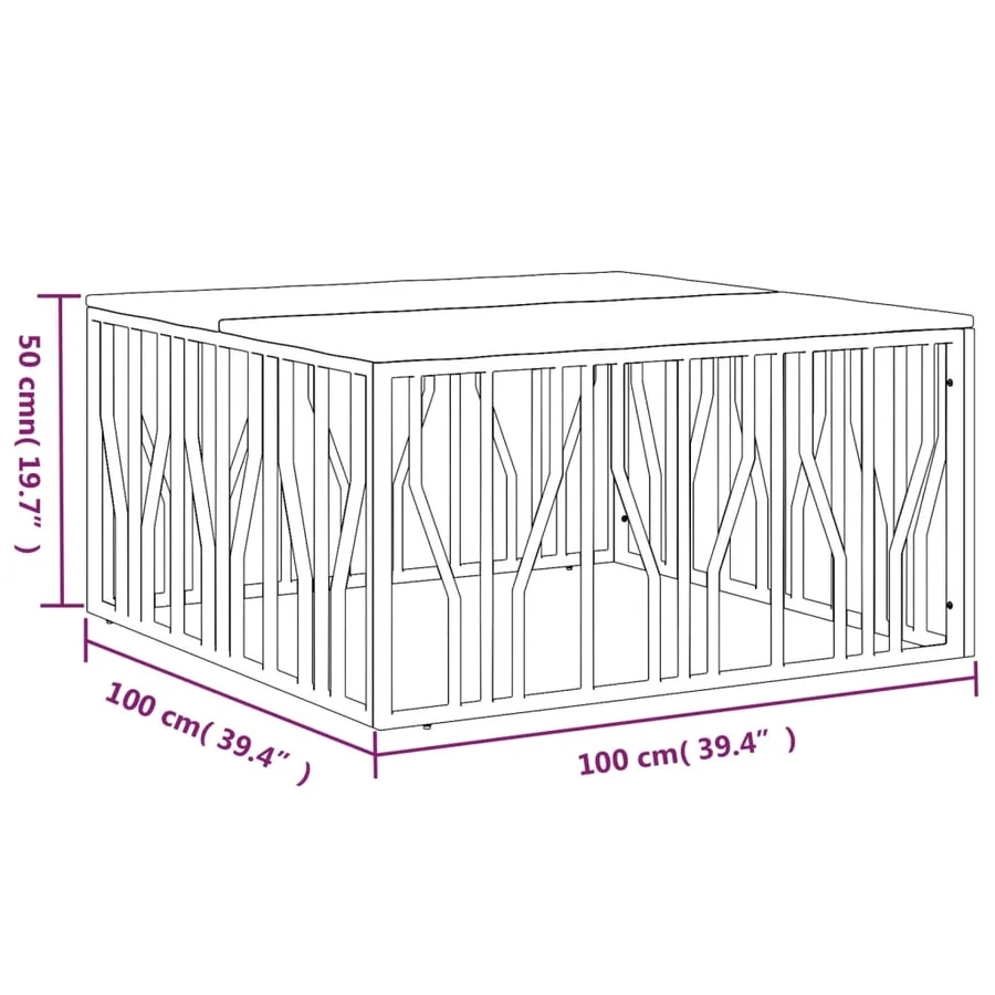 Table basse argenté acier inoxydable/bois massif récupération - 6
