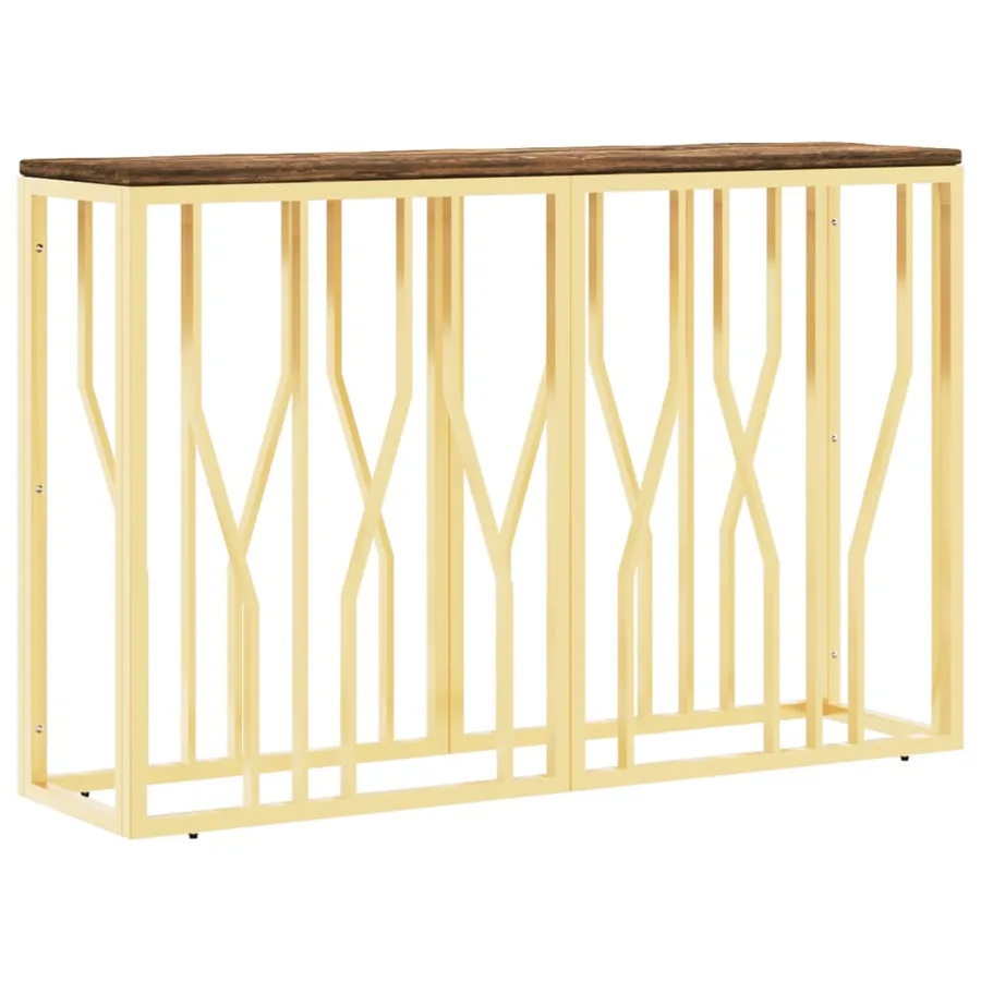 Table console doré acier inoxydable et bois massif récupération - 2