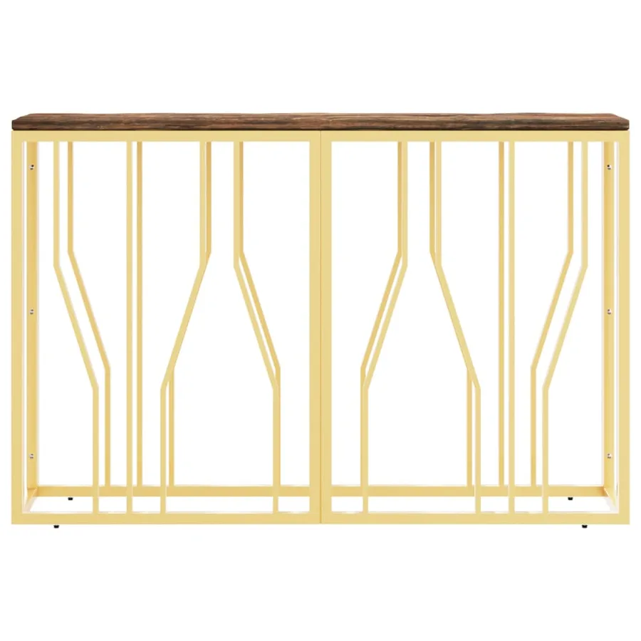 Table console doré acier inoxydable et bois massif récupération - 3