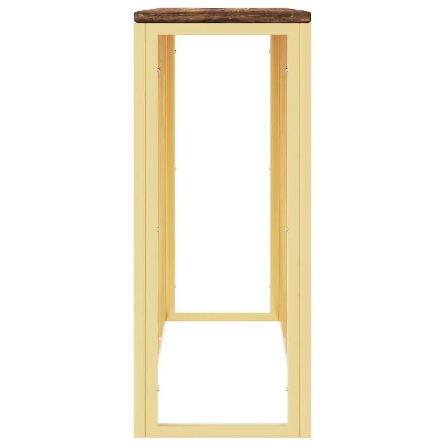 Table console doré acier inoxydable et bois massif récupération - 4