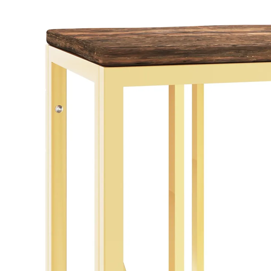 Table console doré acier inoxydable et bois massif récupération - 5