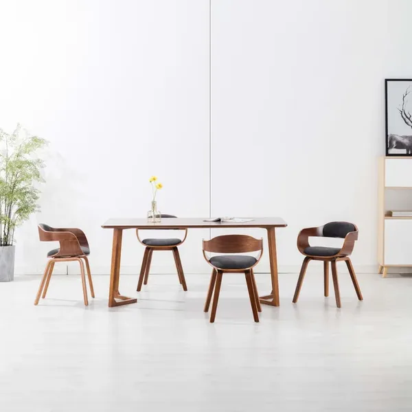 Chaises à manger lot de 4 gris foncé tissu et bois courbé