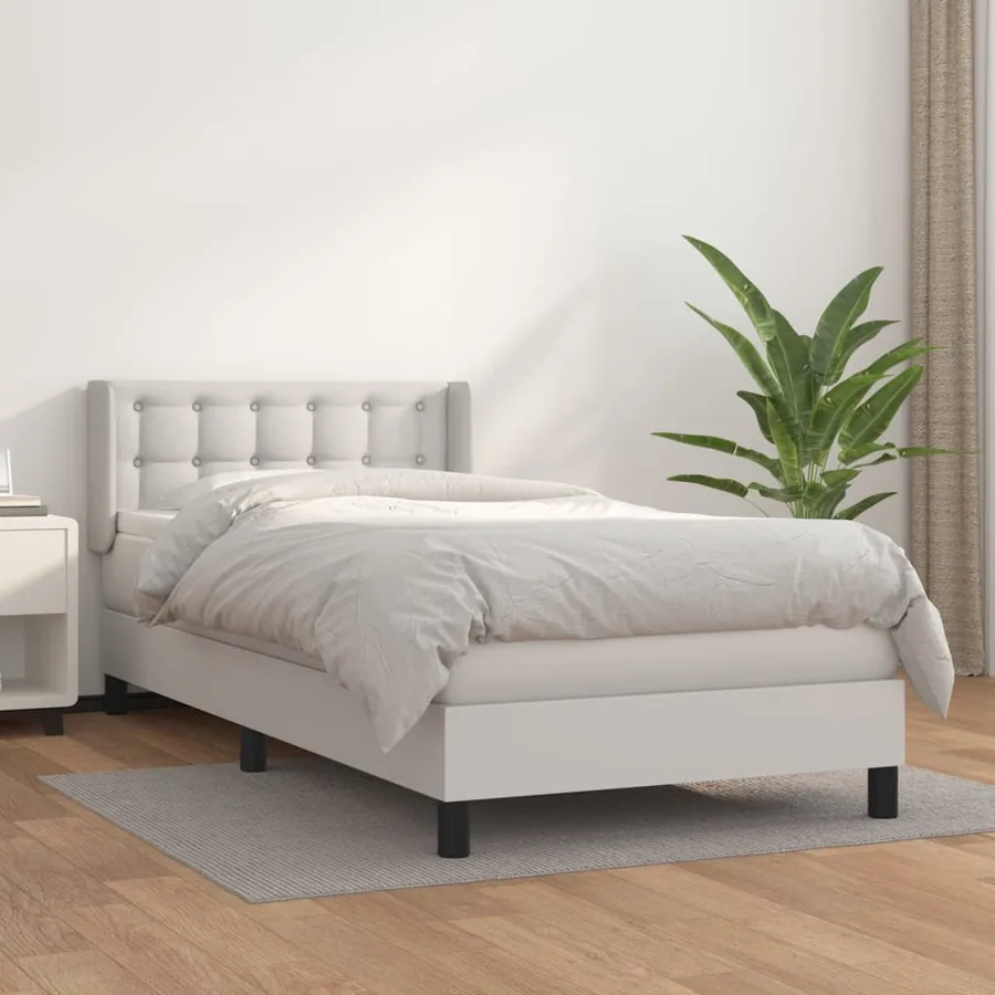 Sommier à lattes de lit avec matelas Blanc 90x200 cm Similicuir