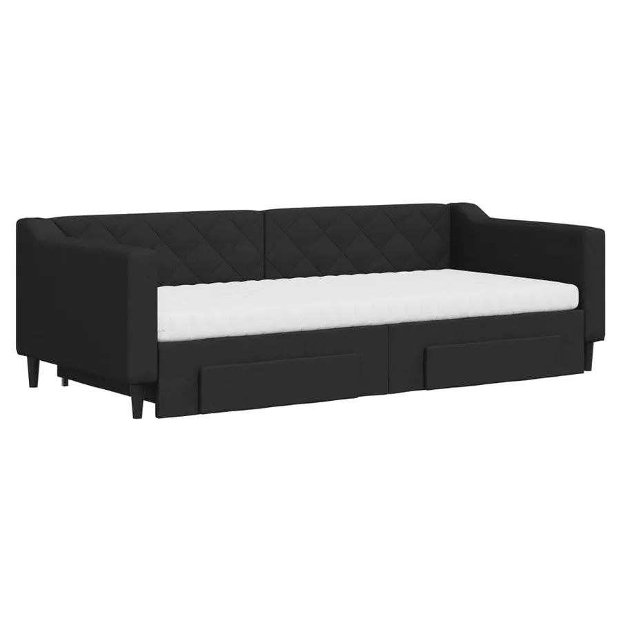 Lit de jour avec gigogne et tiroirs noir 90x200 cm tissu - 3