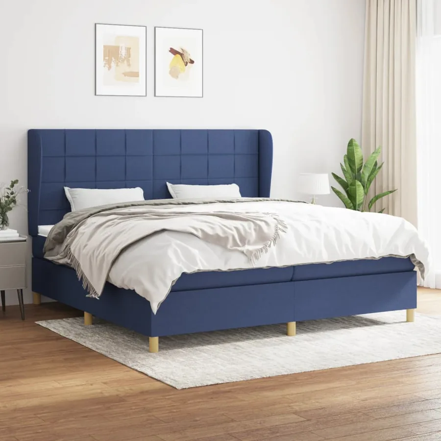 Sommier à lattes de lit avec matelas Bleu 200x200 cm Tissu