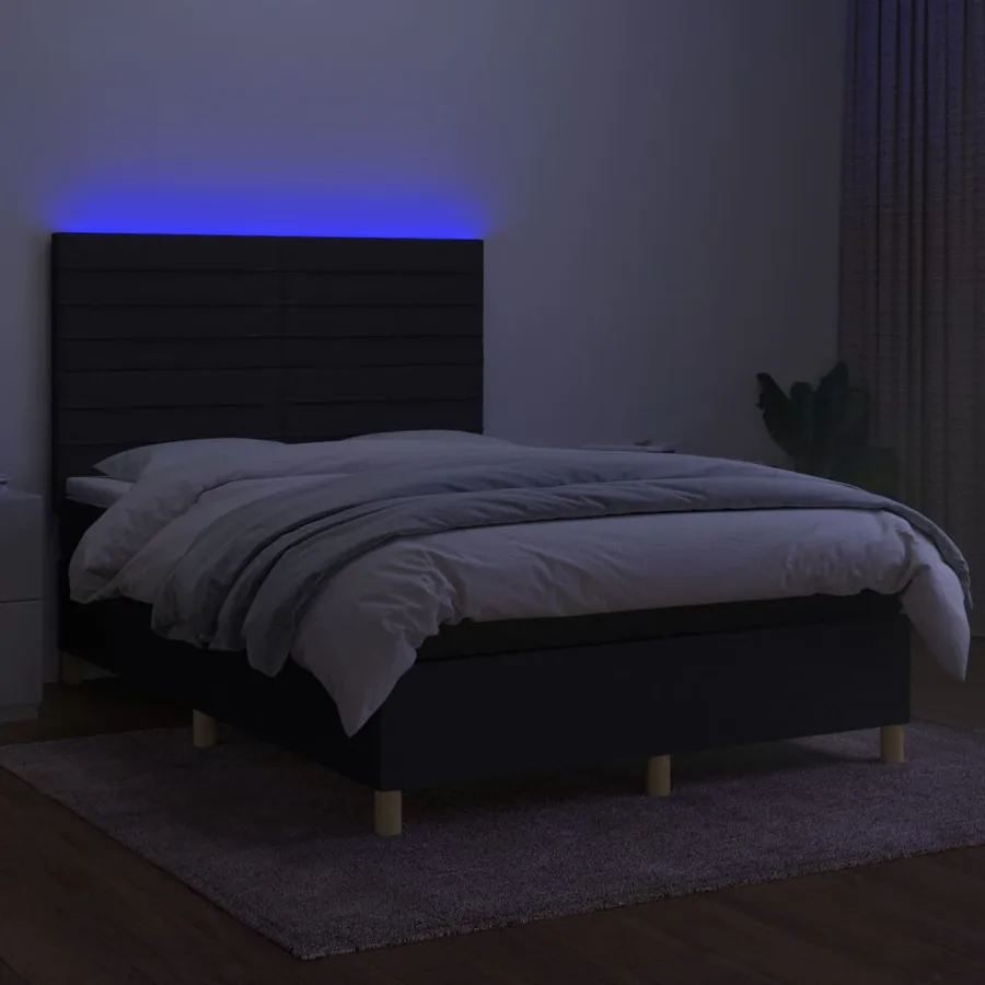 Sommier à lattes de lit et matelas et LED Noir 140x190 cm Tissu - 4