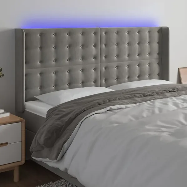 Tête de lit à LED Gris clair 163x16x118/128 cm Velours