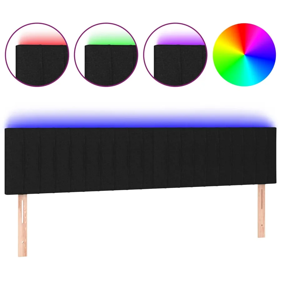 Tête de lit à LED Noir 180x5x78/88 cm Tissu - 2