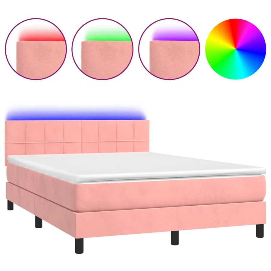 Sommier à lattes de lit avec matelas et LED Rose 140x190 cm - 2