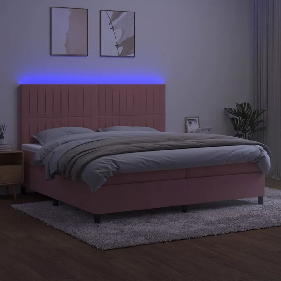 Sommier à lattes de lit matelas et LED Rose 200x200 cm Velours - 4