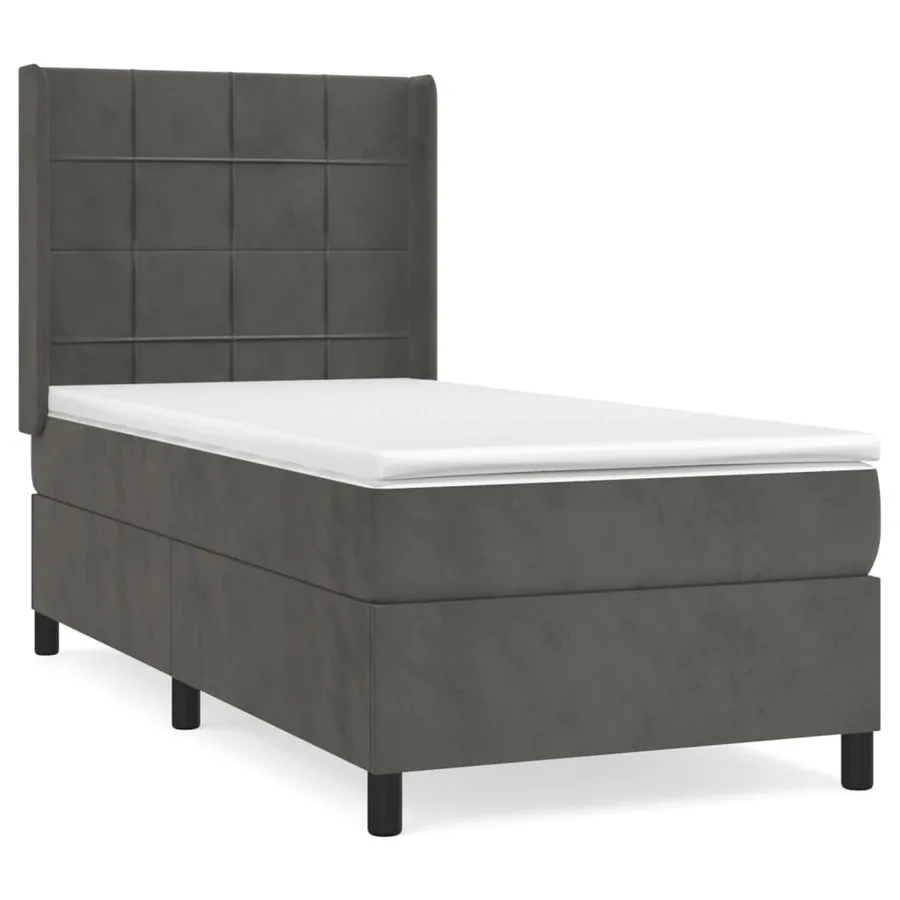 Sommier à lattes de lit et matelas Gris foncé 90x200 cm Velours - 2