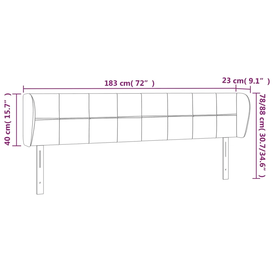 Tête de lit avec oreilles Noir 183x23x78/88 cm Velours - 9