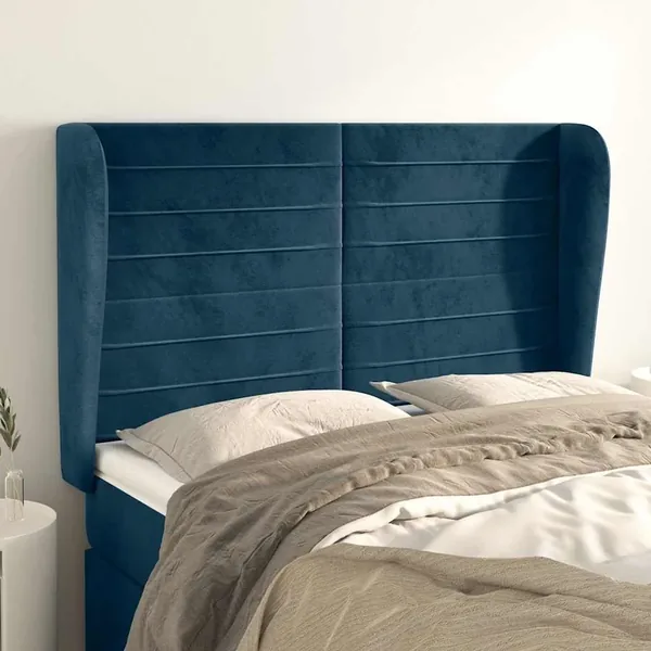 Tête de lit avec oreilles Bleu foncé 147x23x118/128 cm Velours