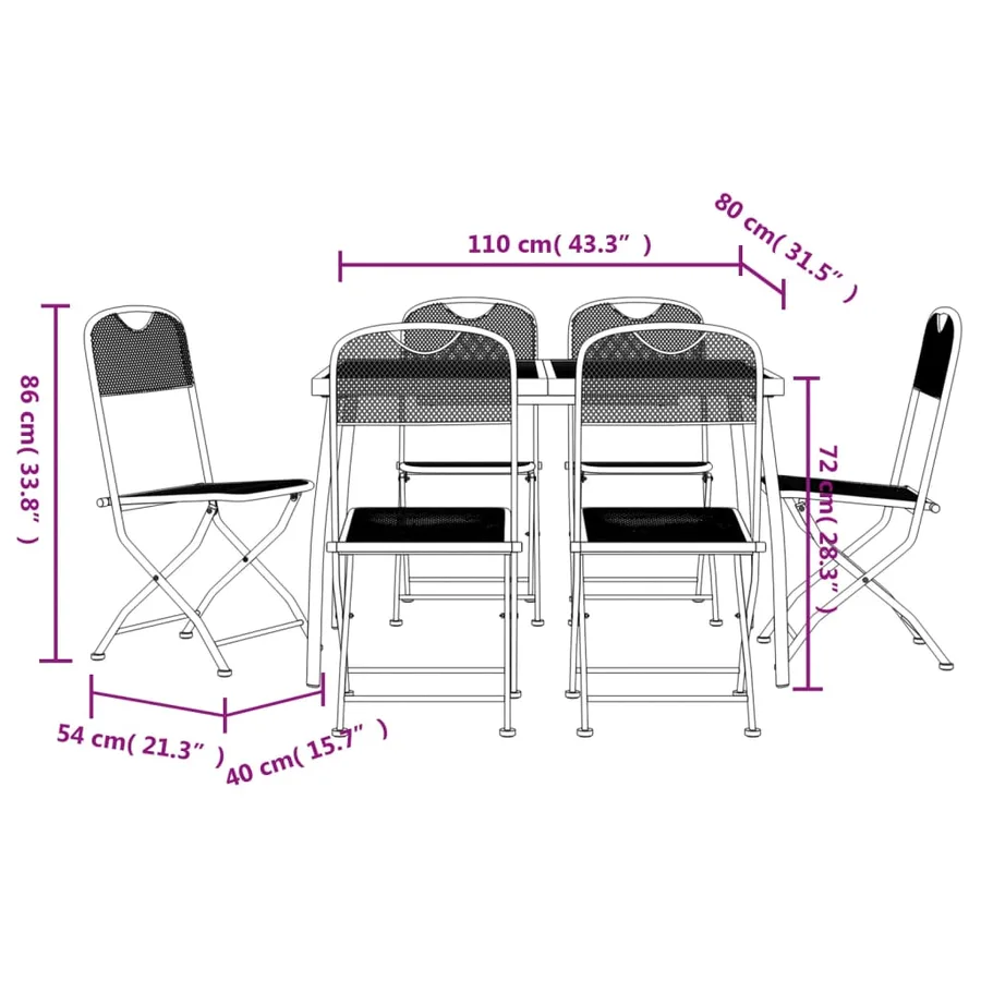 Ensemble à manger de jardin 7 pcs anthracite métal maille - 9