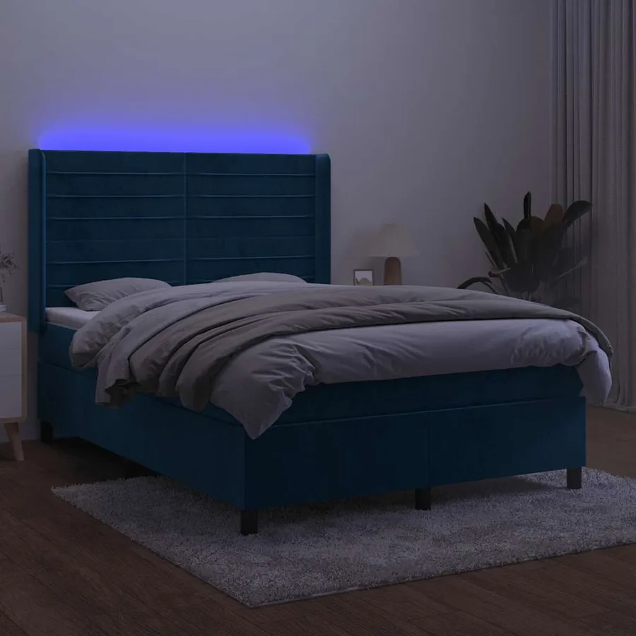 Sommier à lattes de lit matelas et LED Bleu foncé 140x200 cm - 4