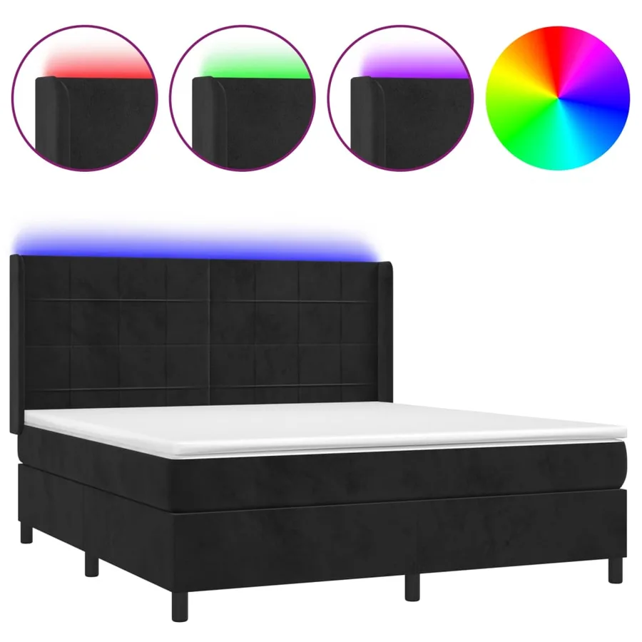 Sommier à lattes de lit matelas et LED Noir 180x200 cm Velours - 2