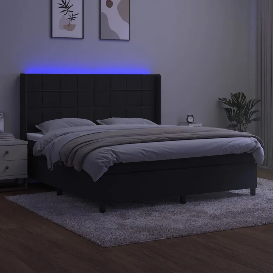 Sommier à lattes de lit matelas et LED Noir 180x200 cm Velours - 3