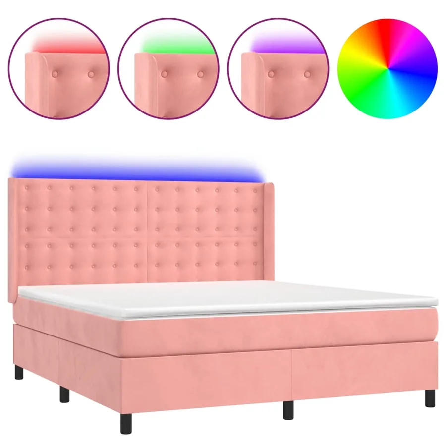 Sommier à lattes de lit matelas et LED Rose 160x200 cm Velours - 2