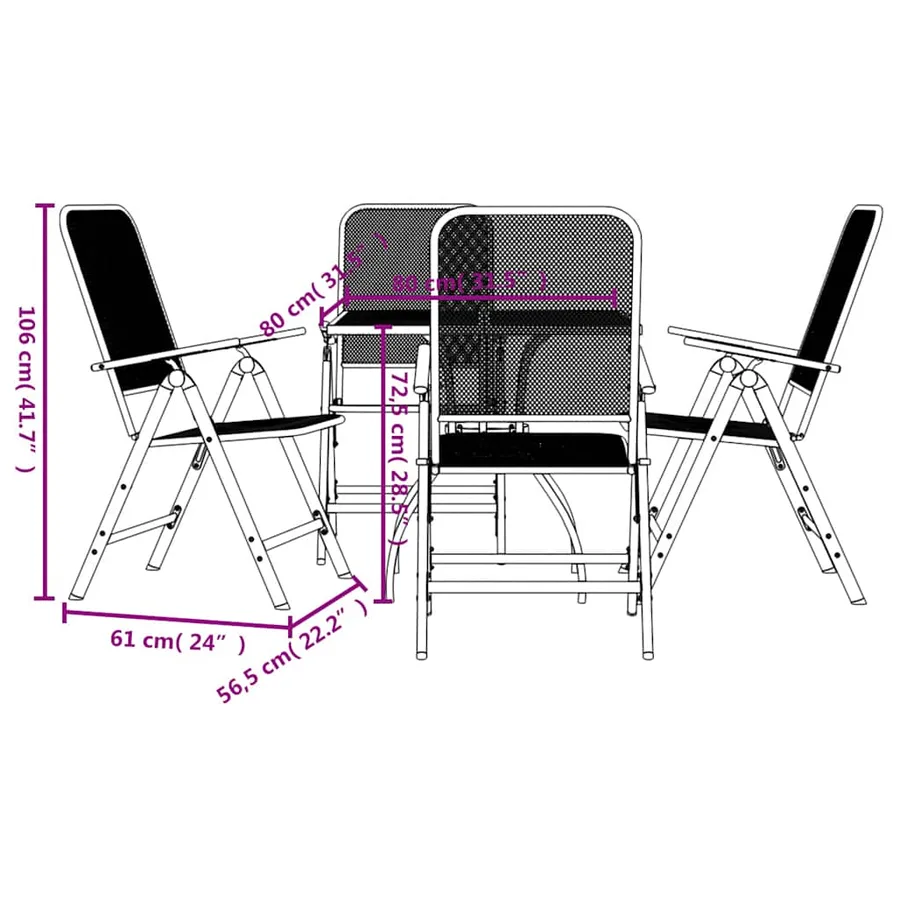 Ensemble à manger de jardin 5 pcs anthracite métal maille - 10
