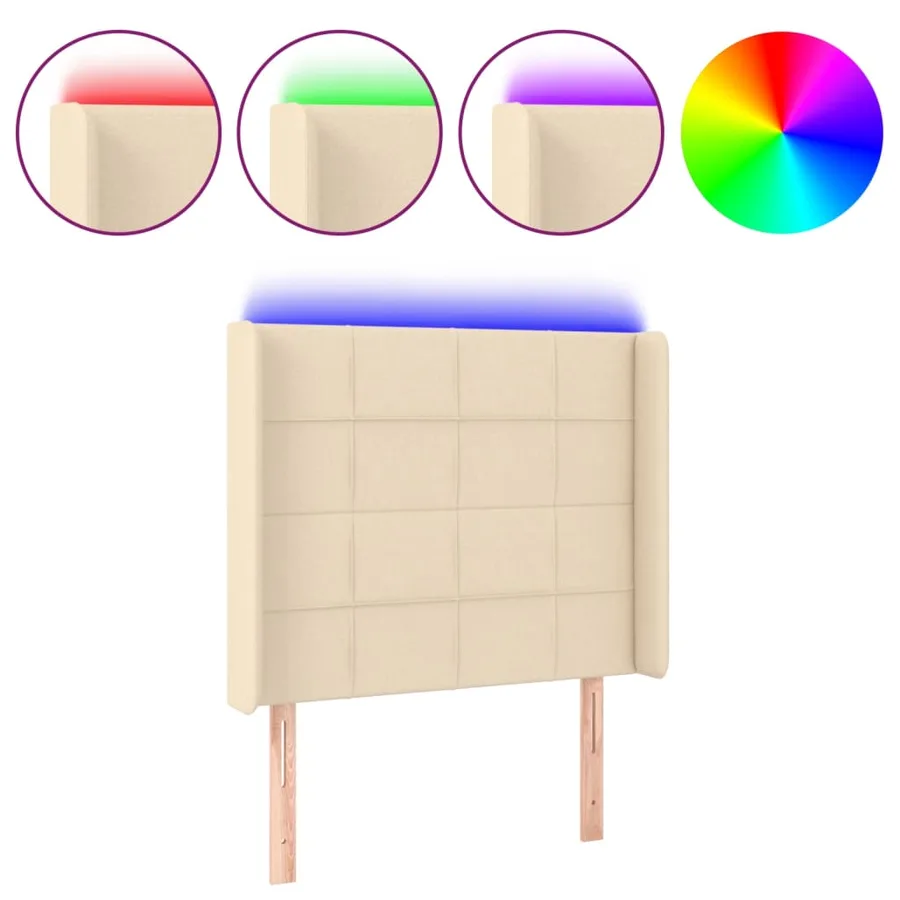 Tête de lit à LED Crème 83x16x118/128 cm Tissu - 2