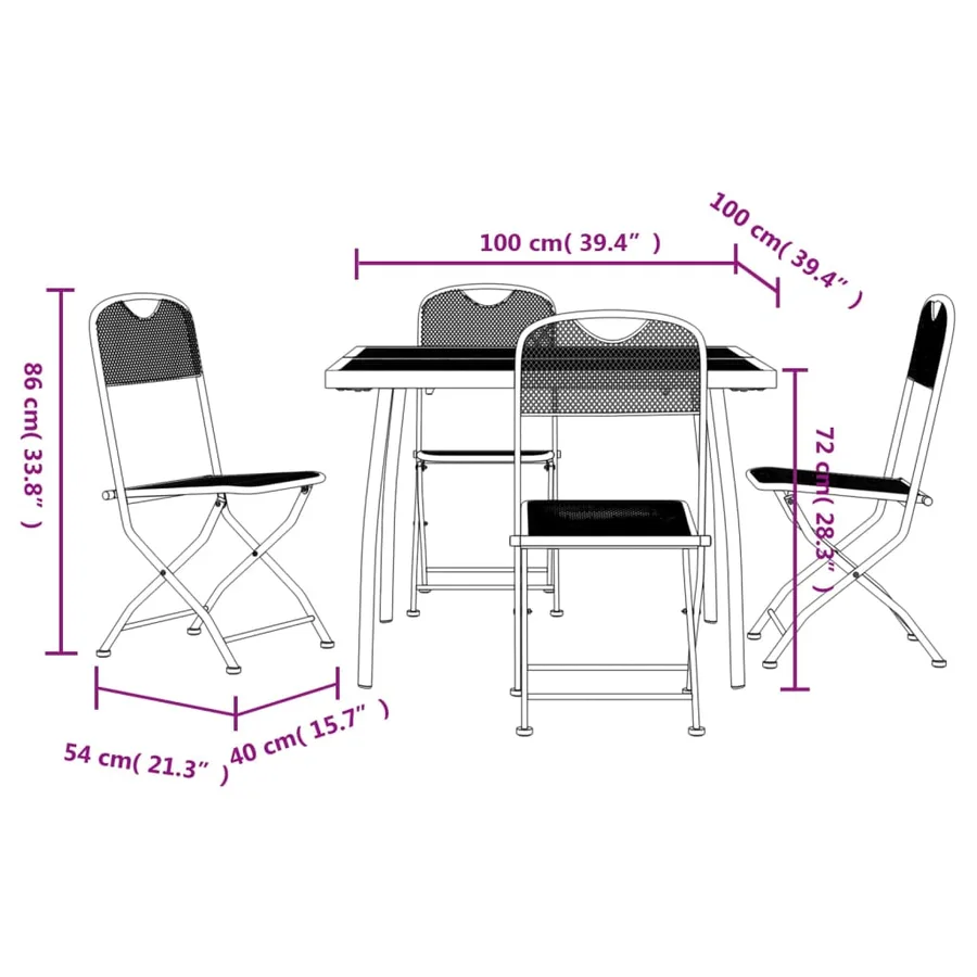 Ensemble à manger de jardin 5 pcs anthracite métal maille - 9