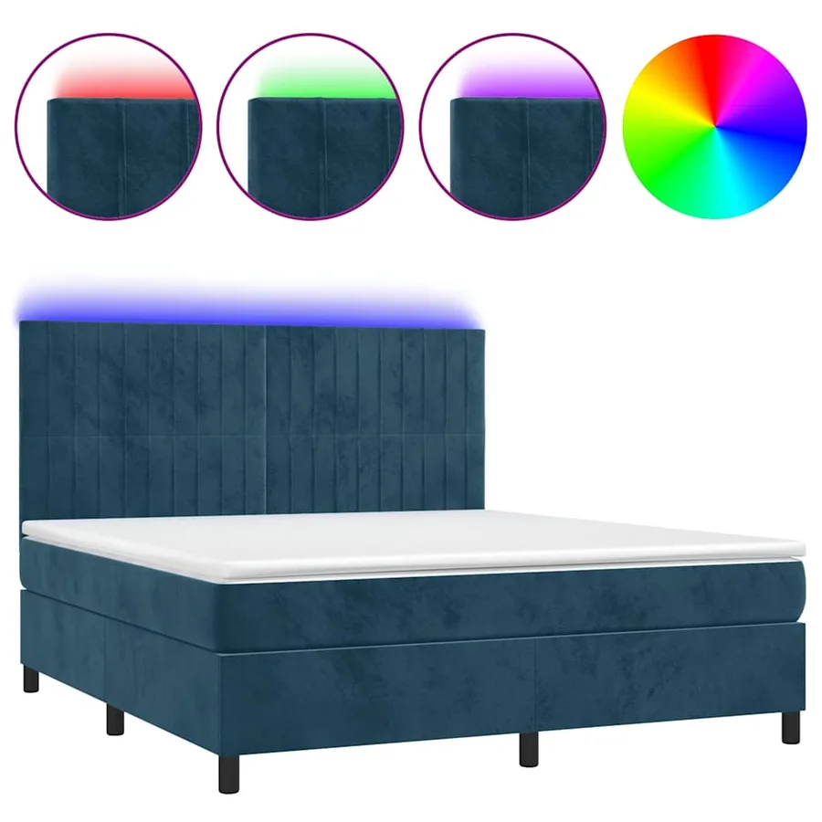 Sommier à lattes de lit matelas et LED Bleu foncé 180x200 cm - 2