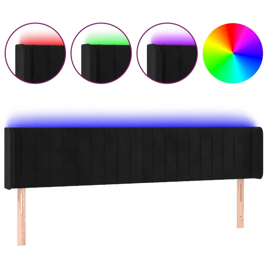 Tête de lit à LED Noir 163x16x78/88 cm Velours - 2