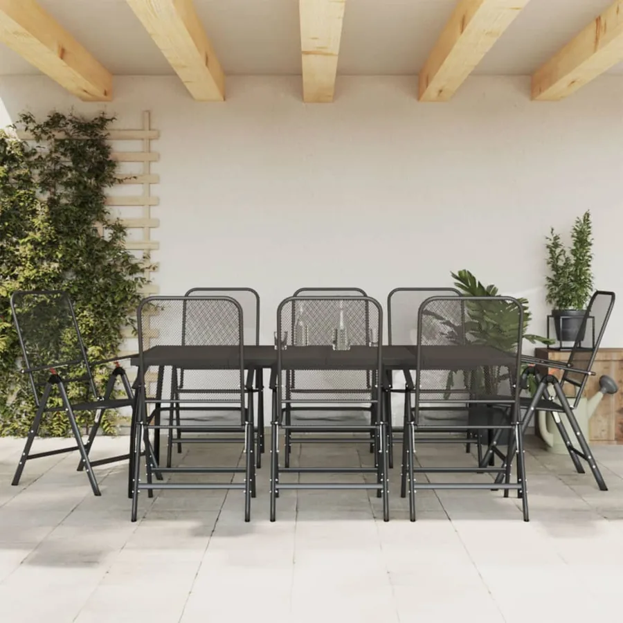 Ensemble à manger de jardin 9 pcs anthracite métal maille