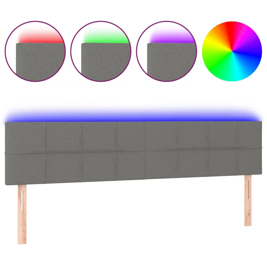 Tête de lit à LED Gris foncé 180x5x78/88 cm Tissu - 2