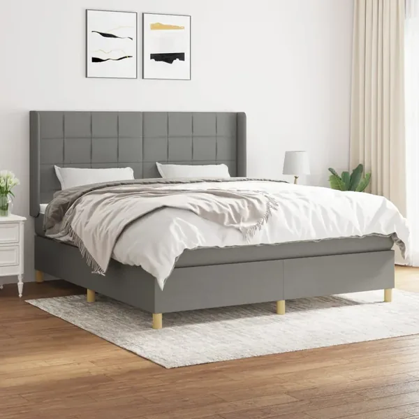 Sommier à lattes de lit avec matelas Gris foncé 180x200cm Tissu